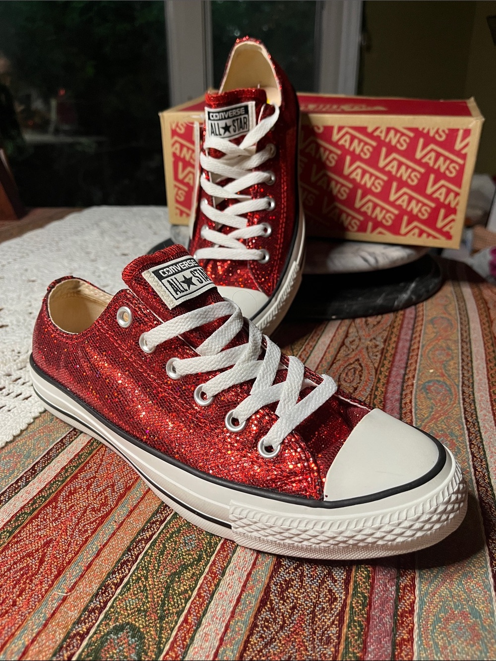 Converse Glitter RED Chuck Taylor lo top unisex art custom all star art Custom